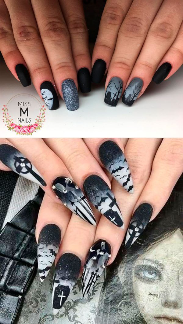 Amazing Black Grave Stone Halloween Press On Nails!