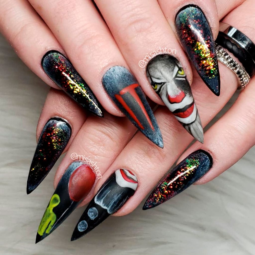 Amazing Clown Halloween Stiletto Nails