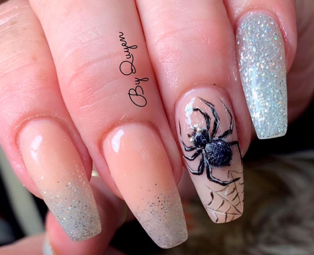 Amazing Glitter & Spiderweb Halloween Press On Nails