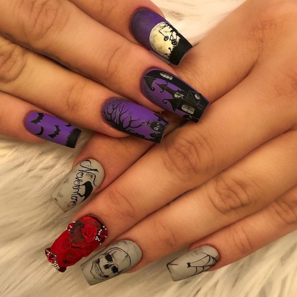 Nice Coffin Shaped Halloween Nail Idea