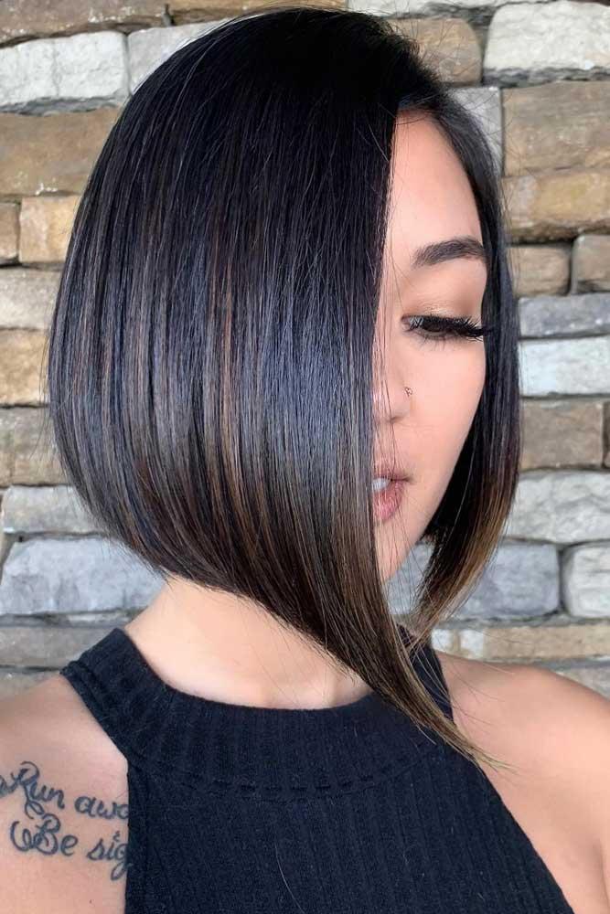 Sleek Short Asymmetrical Bob #bobhaircut #asymmetricalbob #haircuts