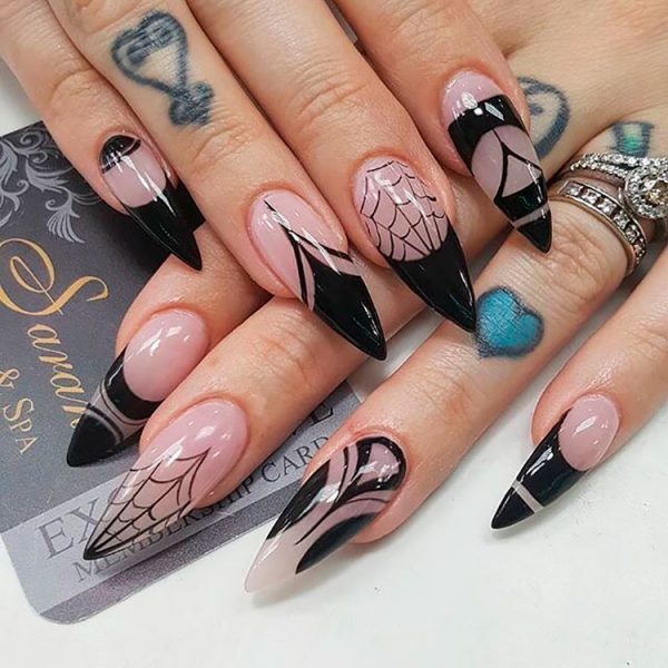 Spider Web Halloween Stiletto Nails