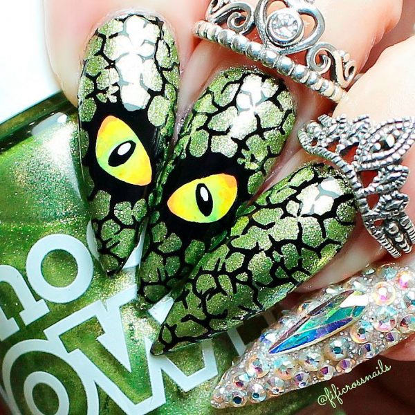 Spooky Creature Halloween Stiletto Nails