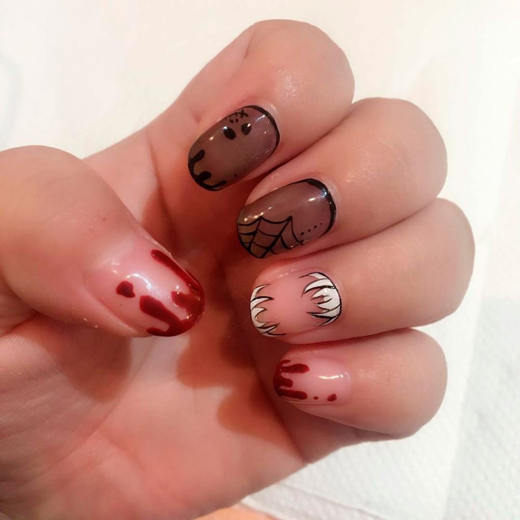 Spooky Short Round Halloween Acrylic Nails