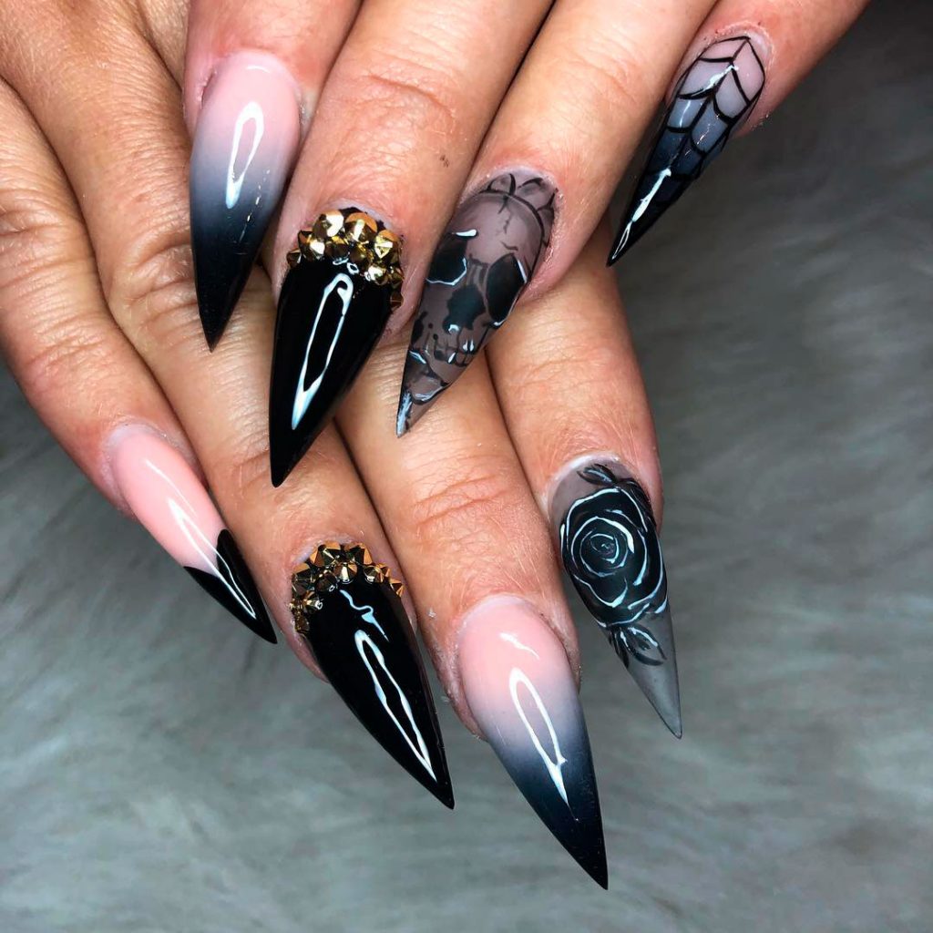 Stunning Black long Stiletto Halloween Nails