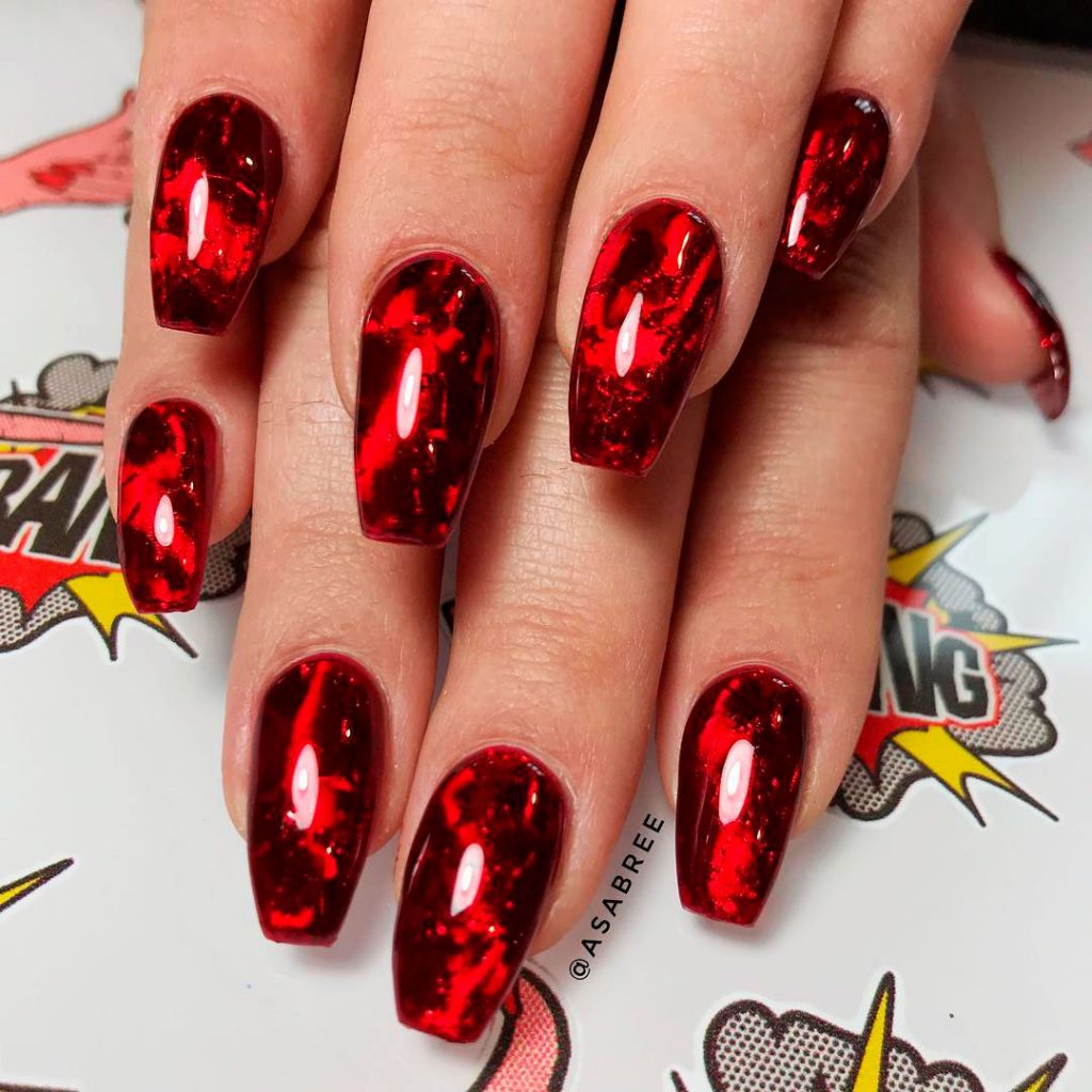 Stunning Halloween Red Glass Gel Nails!