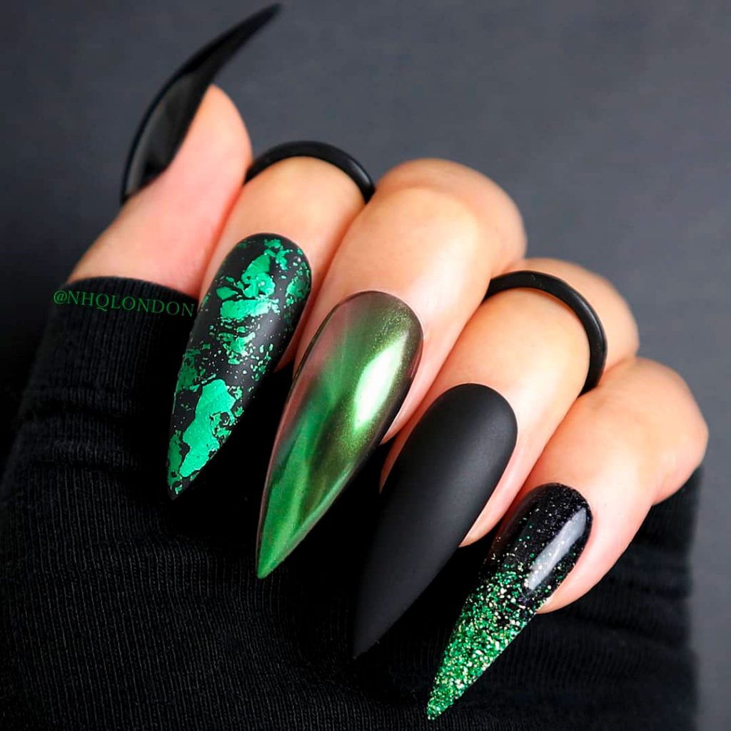 Wicked Black Halloween Stiletto Nails