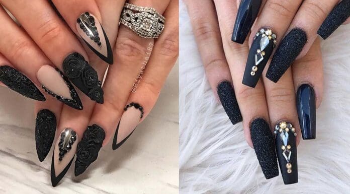 1-Beautiful-Black-Acrylic-Nails