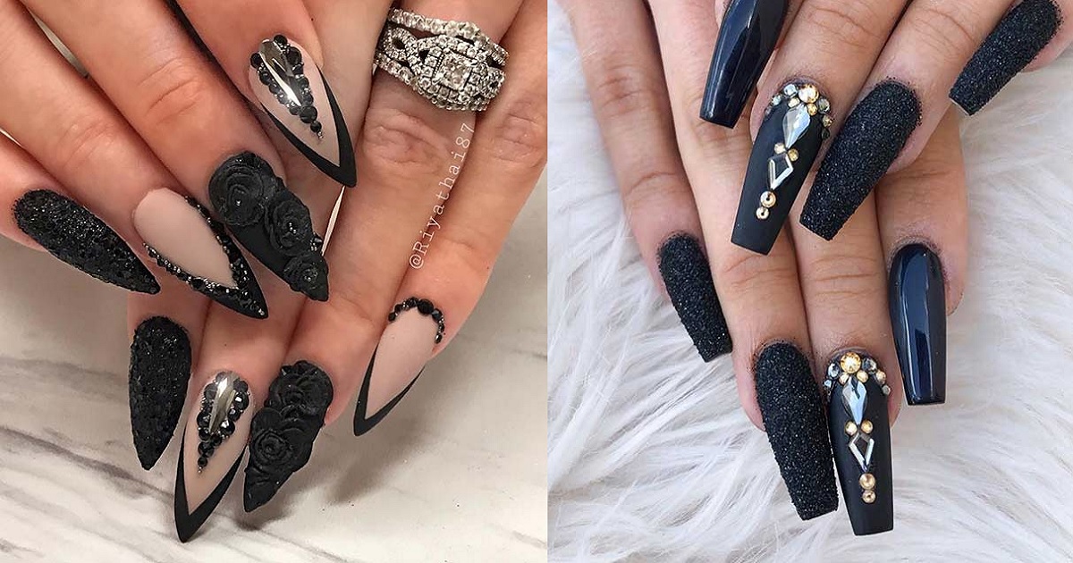 Black Acrylic Nails with Sharp Tips - wide 6