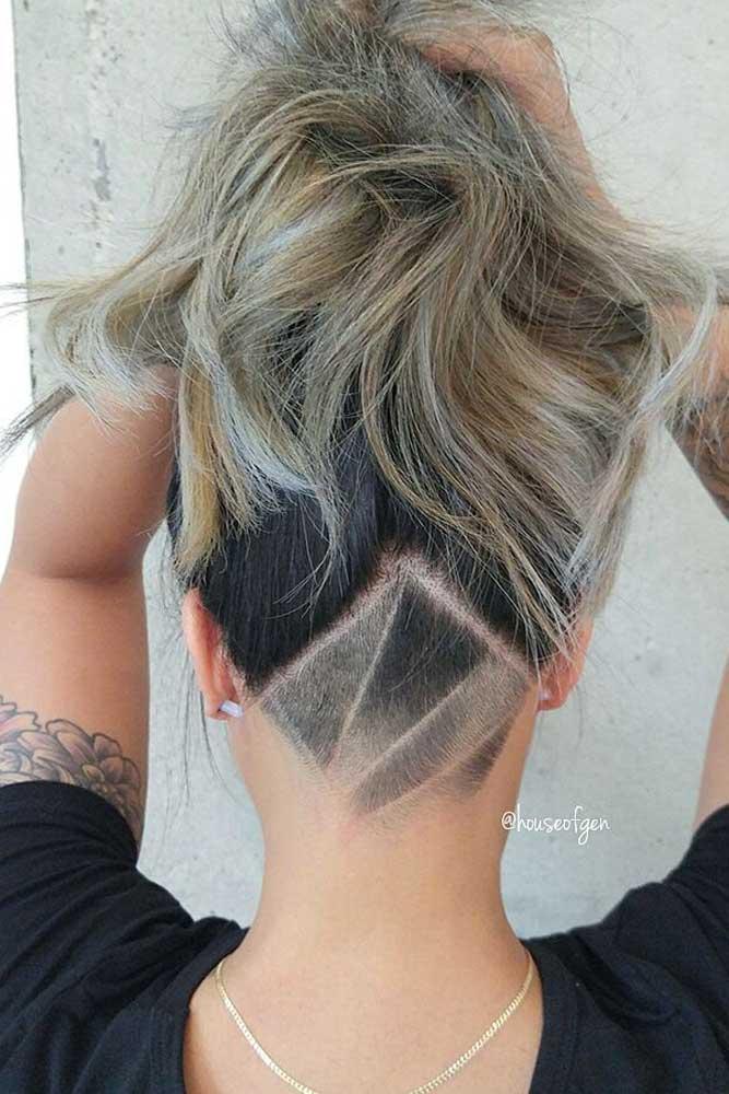 Abstract Undercut Design + Updo #hairtatoo #longhair