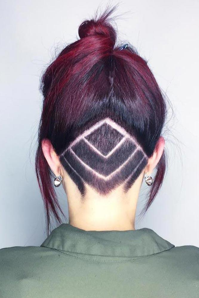 Reversed V Undercut + Plum Hair #updohair #hairtatoo