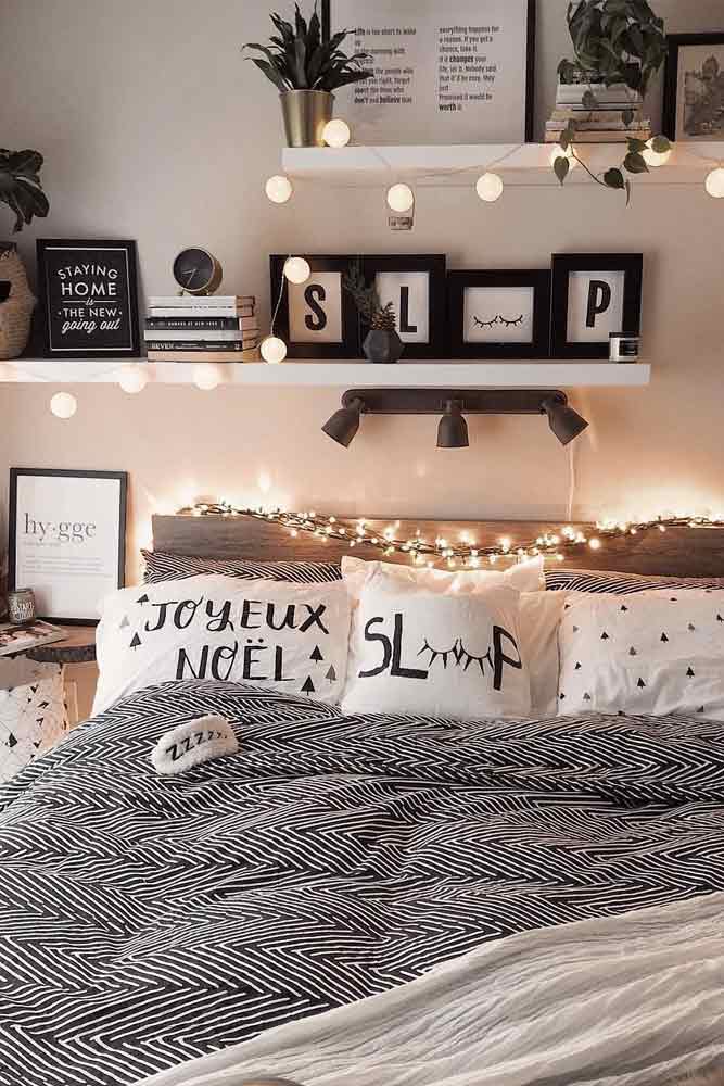 Wall Decor Idea With String Lights #pillows #pictures