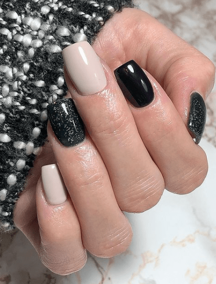 black and silver winter nails