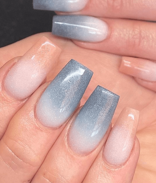 blue and nude ombre winter nail design