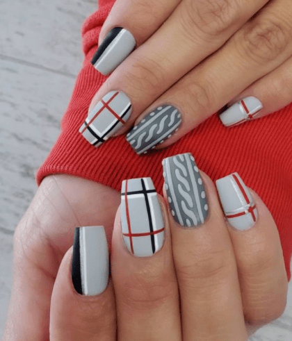 gray plaid winter nail design