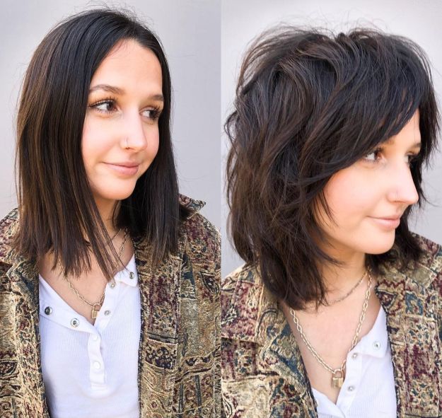 Messy Side-Swept Feathered Bangs