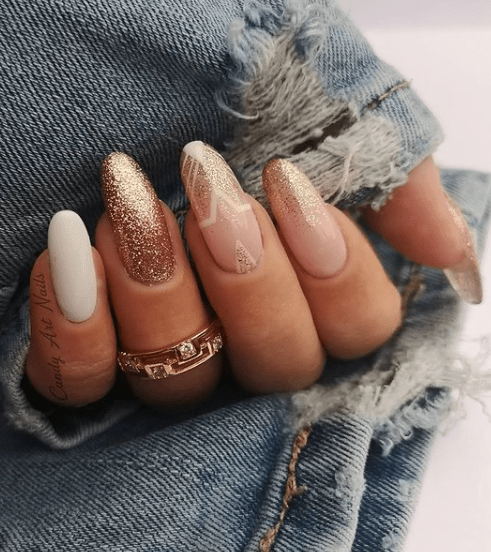 pink and gold glitter nails