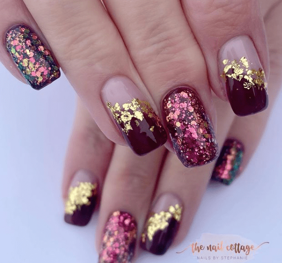 purple glitter festive nails winter