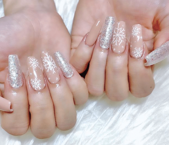 Silver and Nude winter nail designs