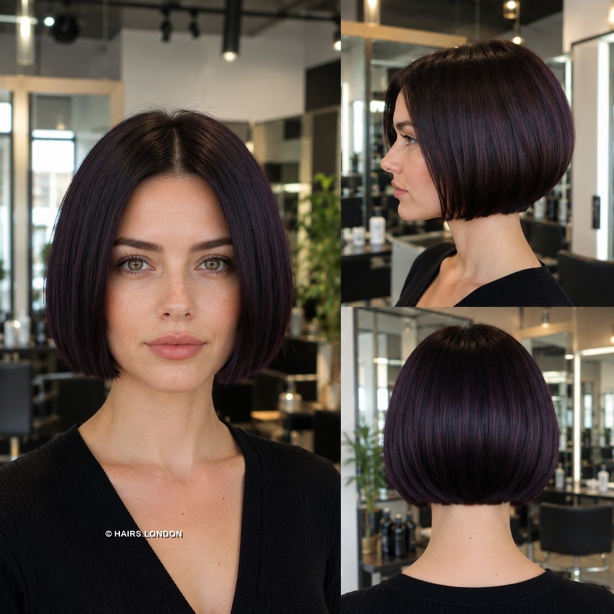 Midnight Plum Satin Bob Hair