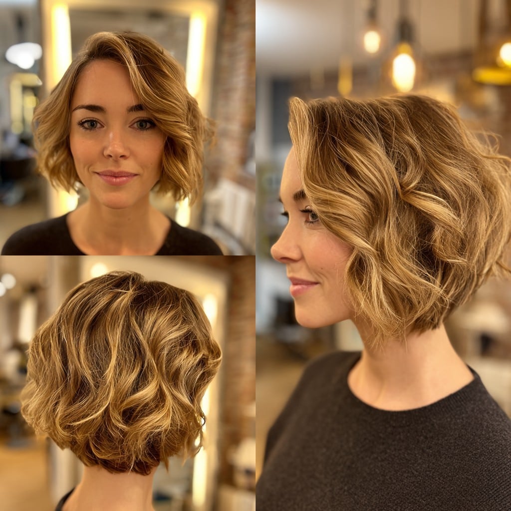 Golden Wavy Stacked Bob Hair