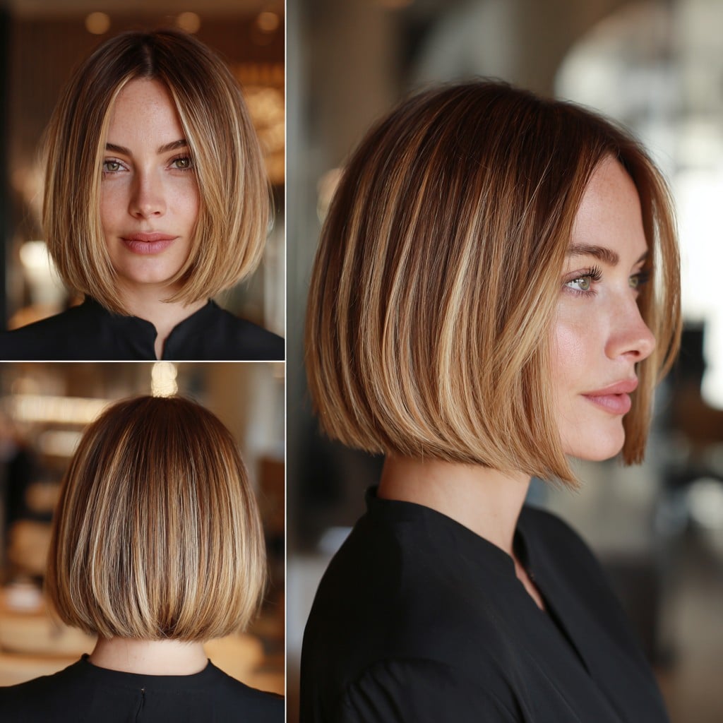 Caramel Blonde Balayage Bob Hair