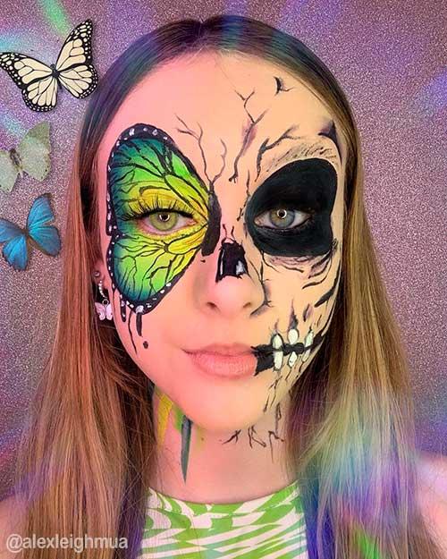 Glam Butterfly skull and skeleton makeup 2021