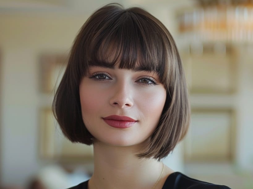 Angled Bob with Sleek Straight Bangs