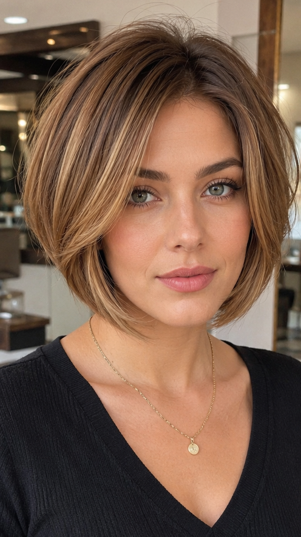 34 Stylish Short, Stacked Inverted Bob Haircut Ideas Honey Beige Dimension Hair