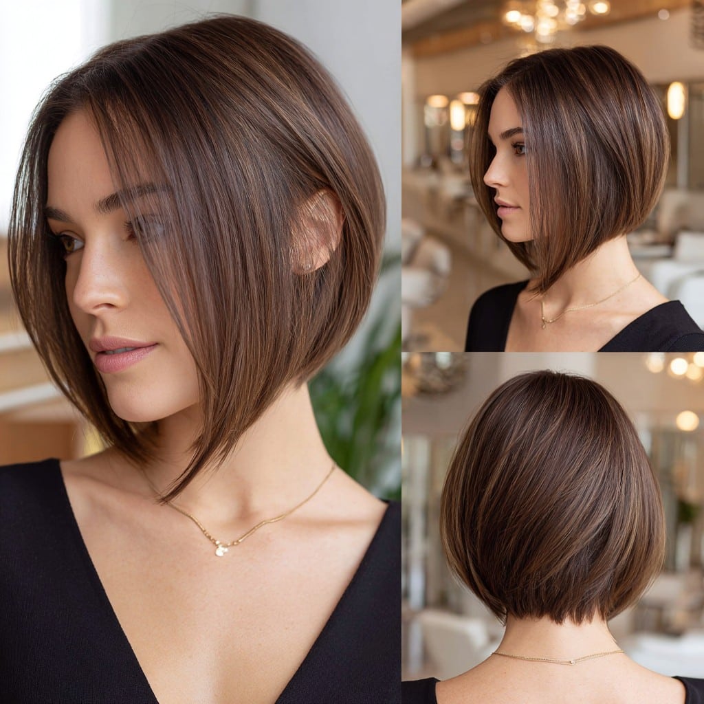 Chestnut Brown Inverted Bob Hair