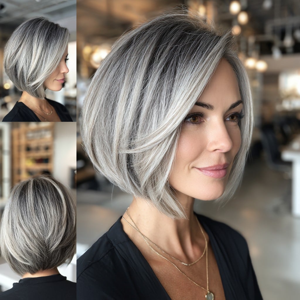 Silver Stacked Inverted Bob Hair