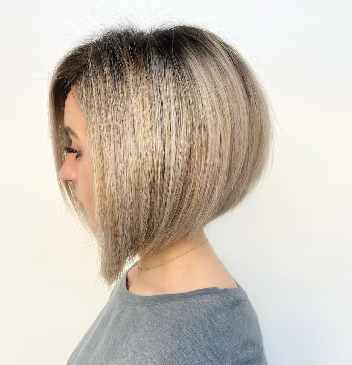 Angled short stacked bob