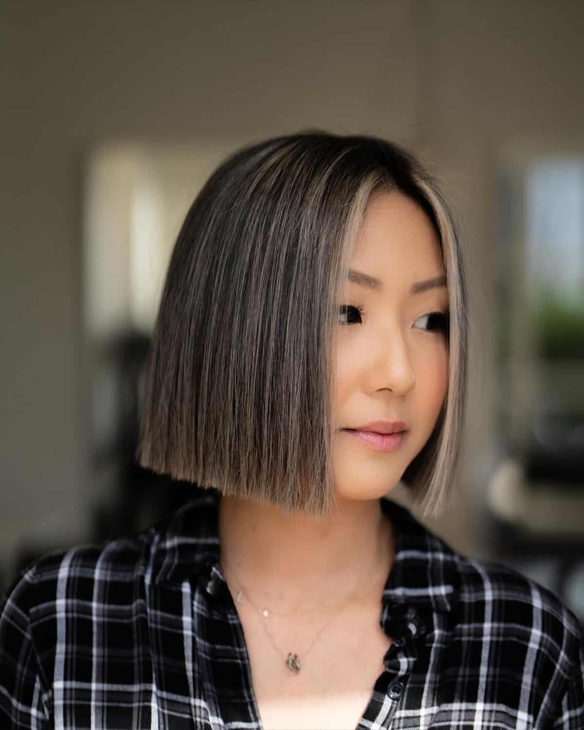 Blunt chin-length bob haircut