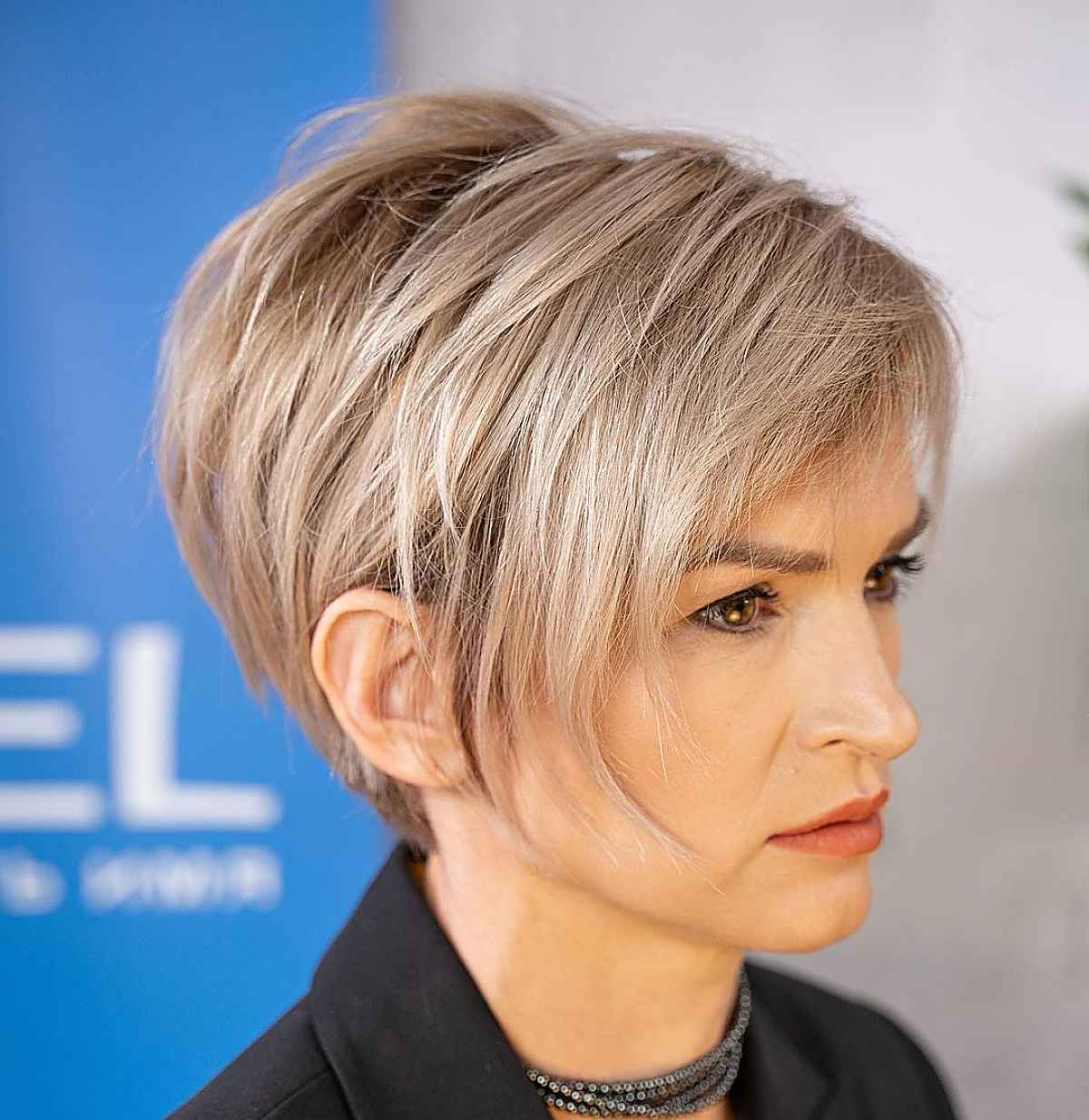 chic pixie with side fringe and side burns