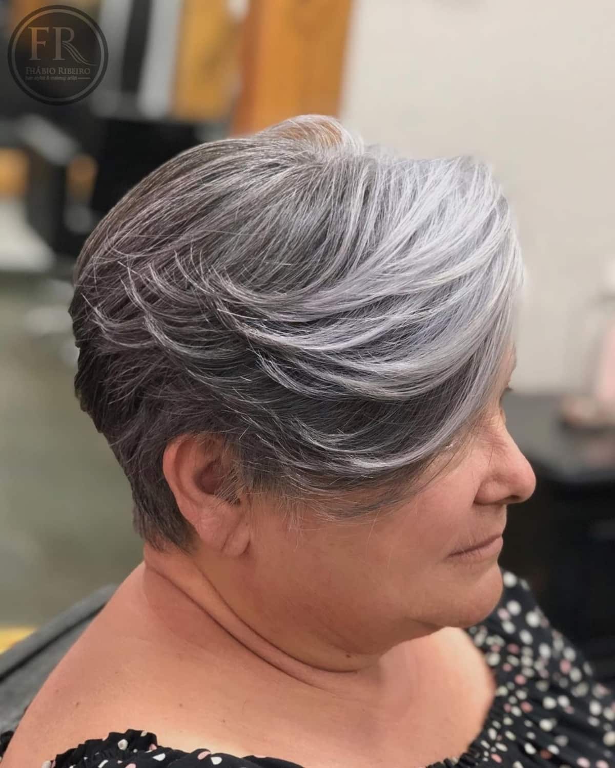 Feathered pixie bob for women over 50
