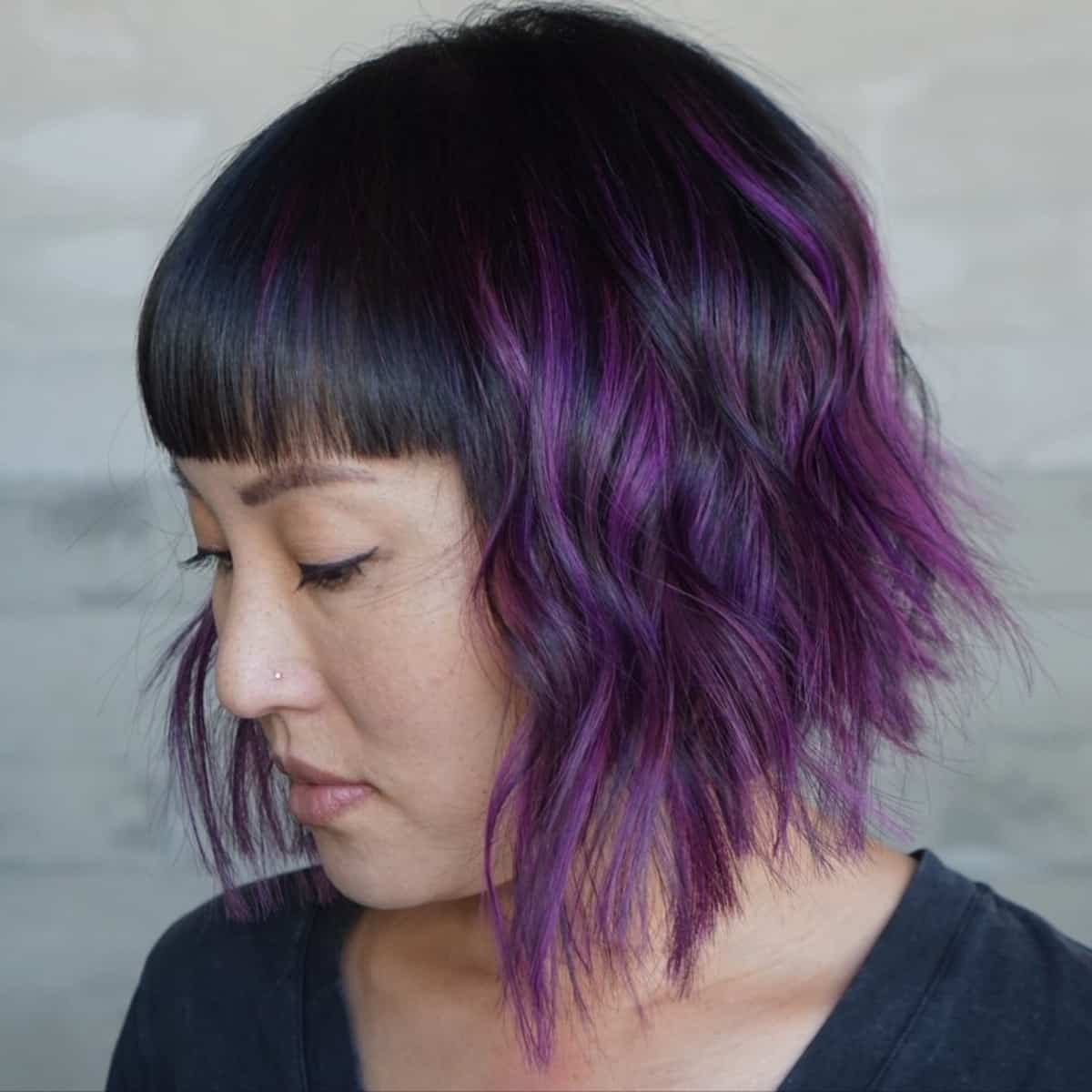 Inverted bob cut with purple ombre