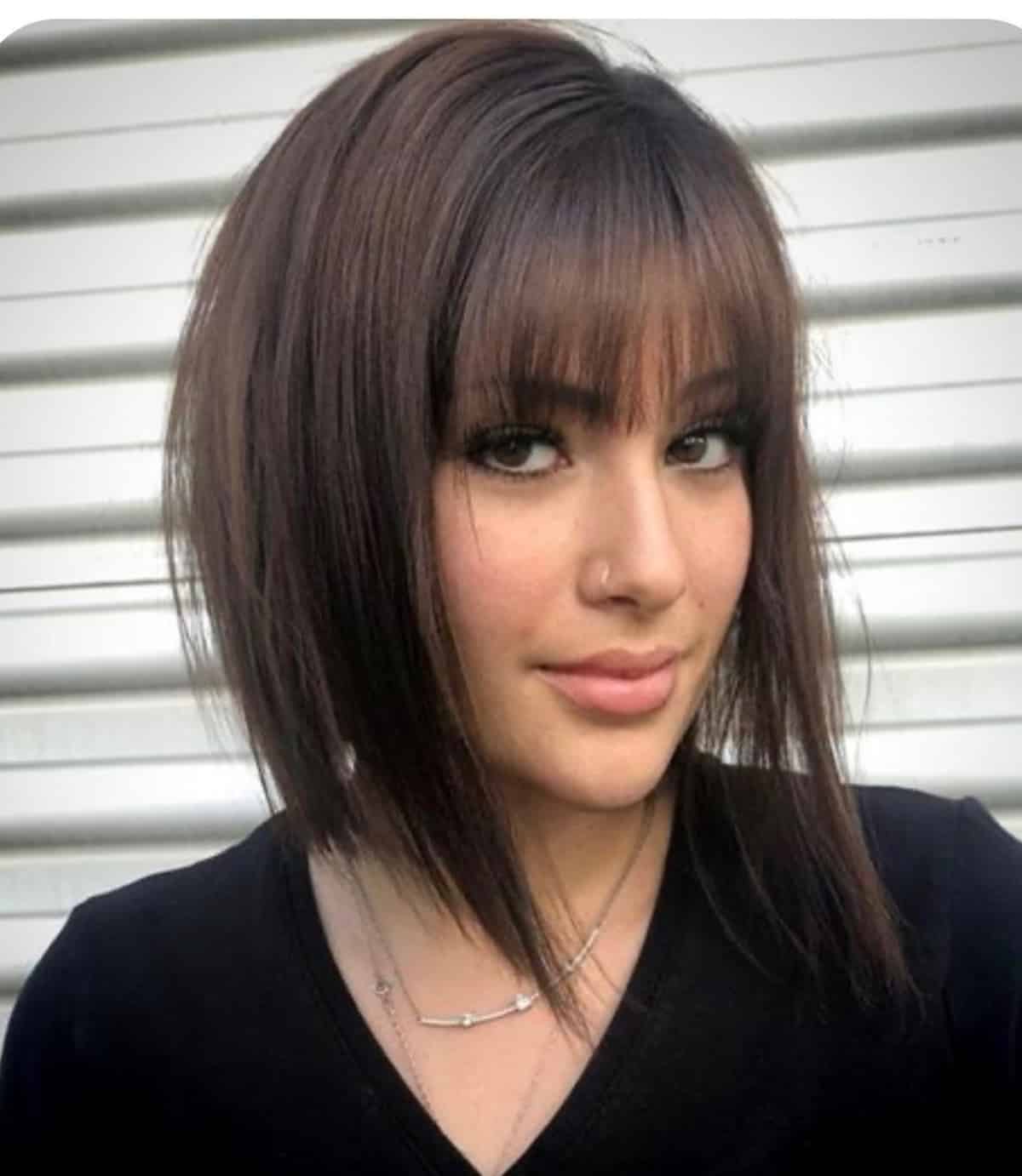 inverted lob with bangs