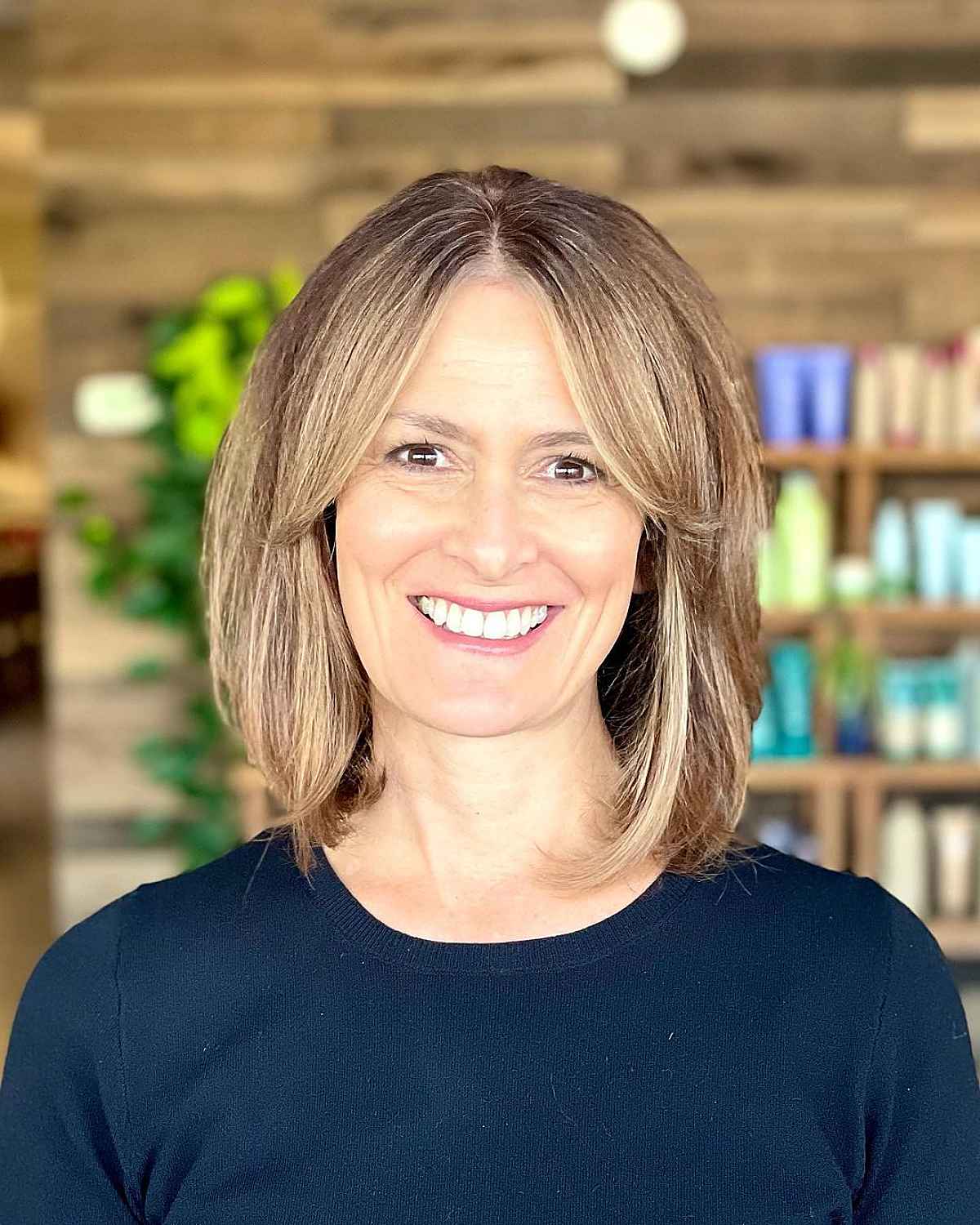 Layered Long Bob with Bangs for Women Over 40