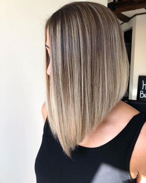 Long Inverted Bob with Layers for Straight Hair with ash blonde balayage