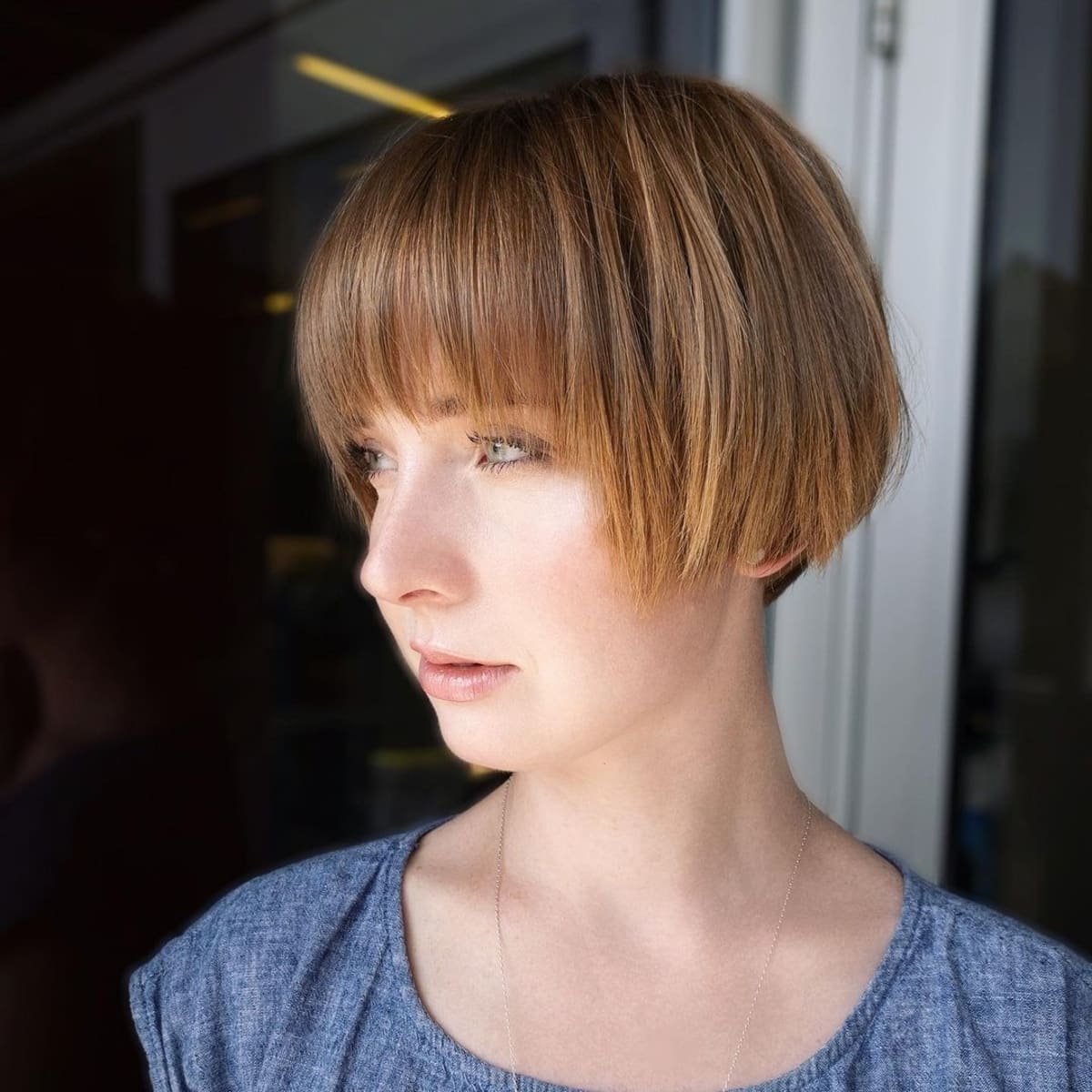 Short choppy hair with bangs