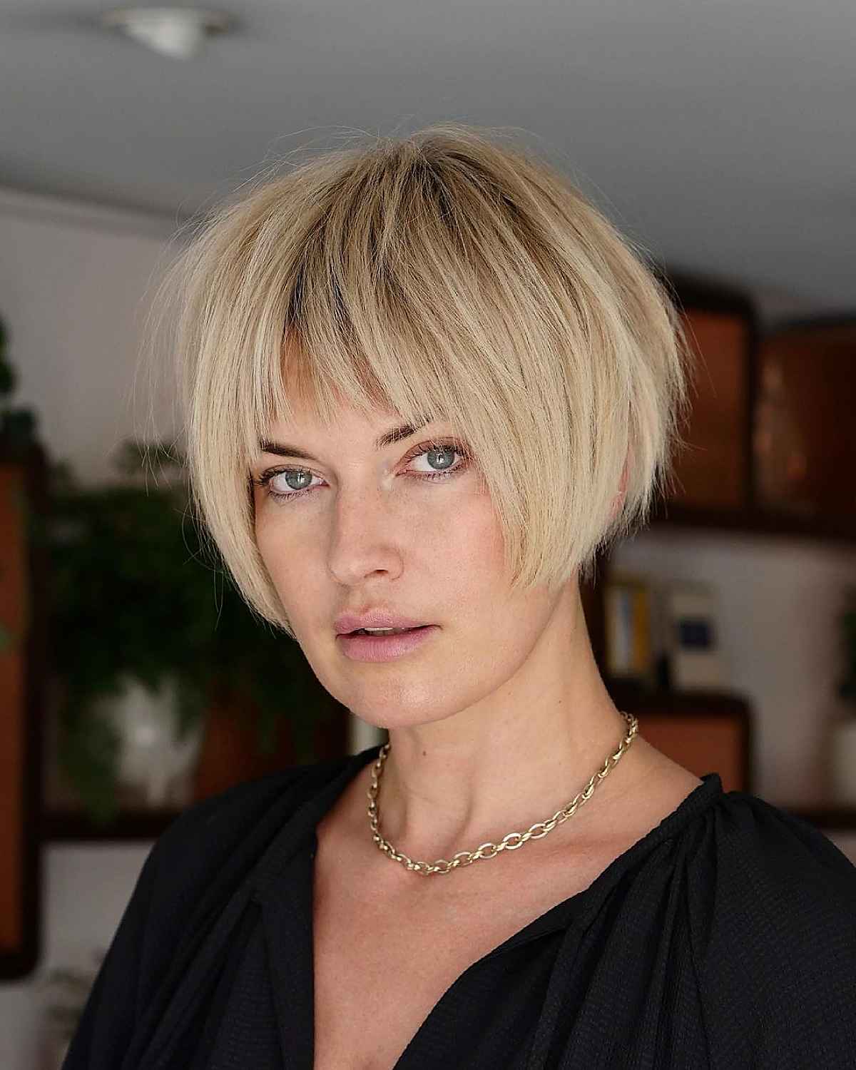 Shorter Multi-Layered Bob with Bangs