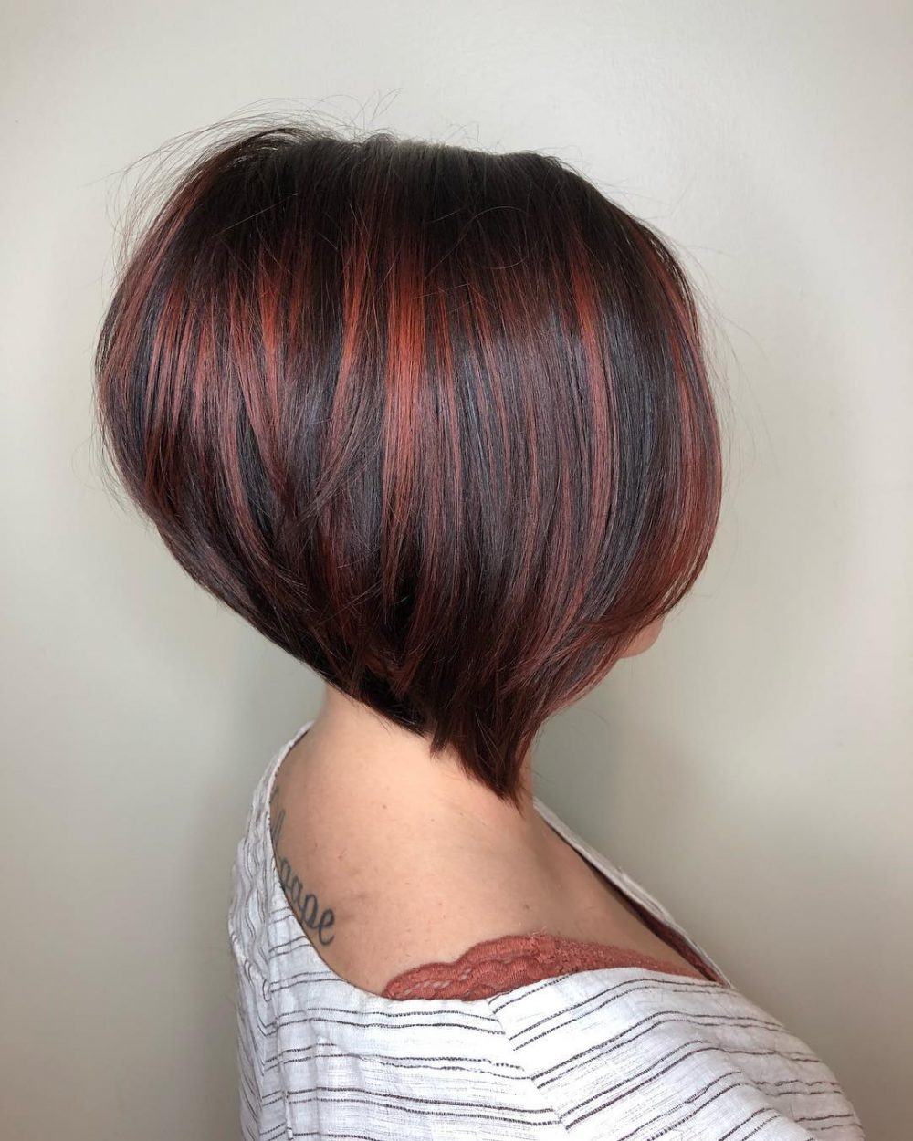 Stacked Inverted Bob with Highlights