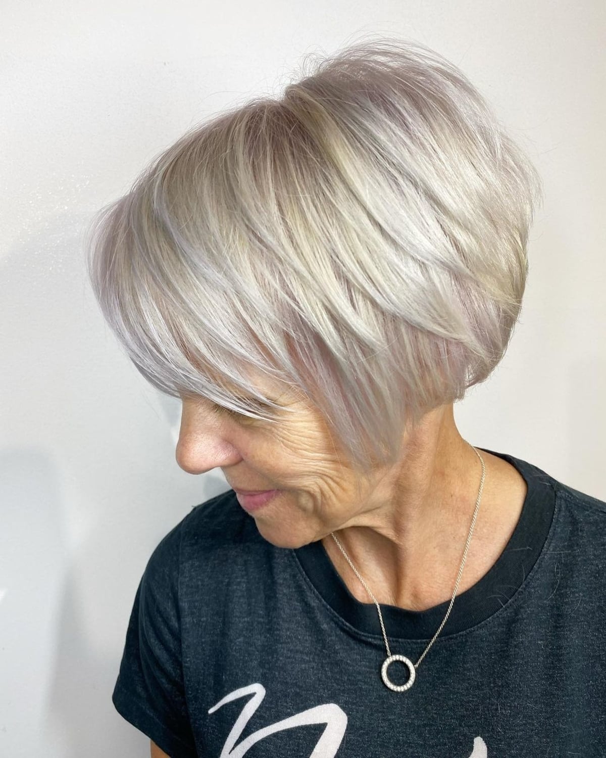 Wedge stacked bob for women over 70