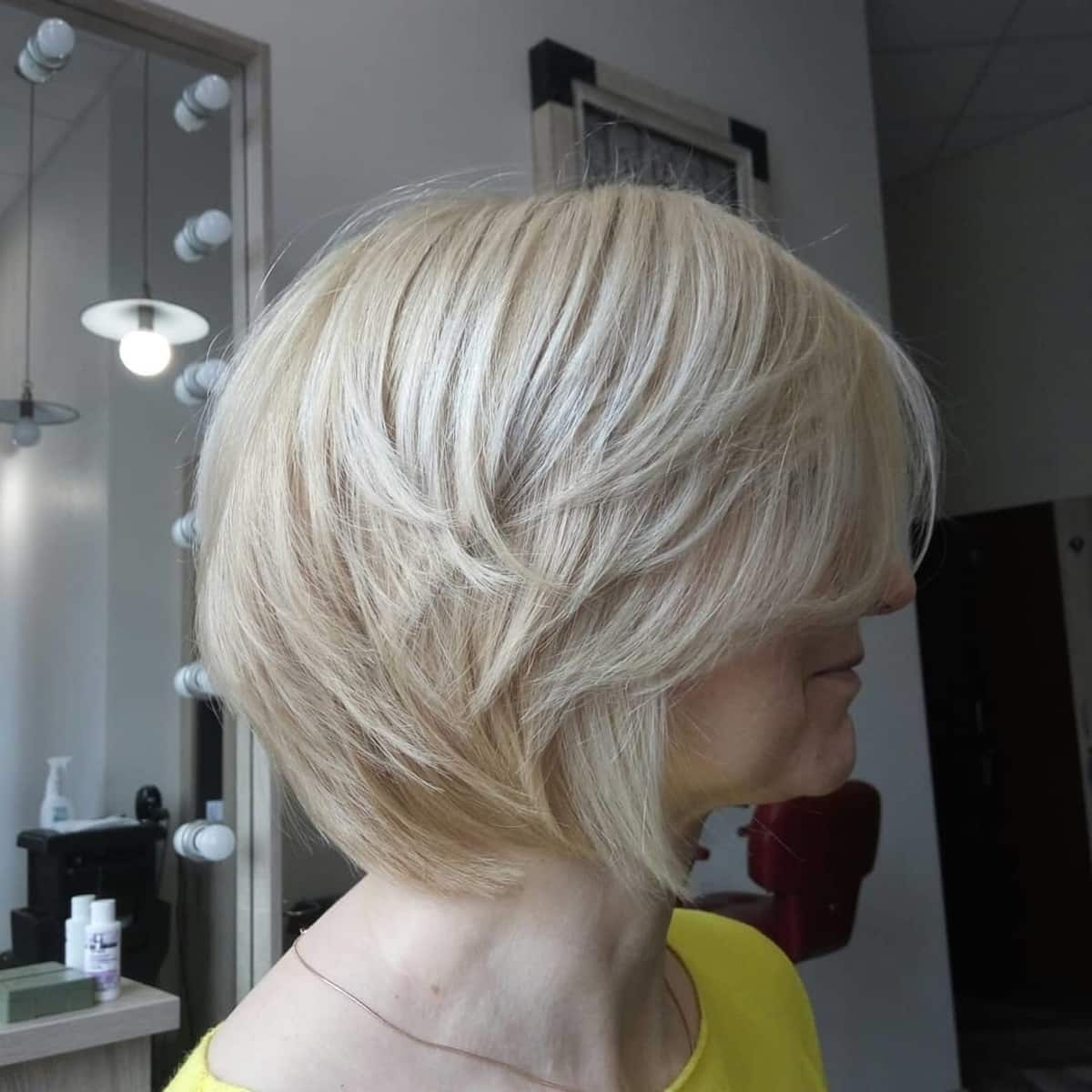 Wispy white-blonde bob