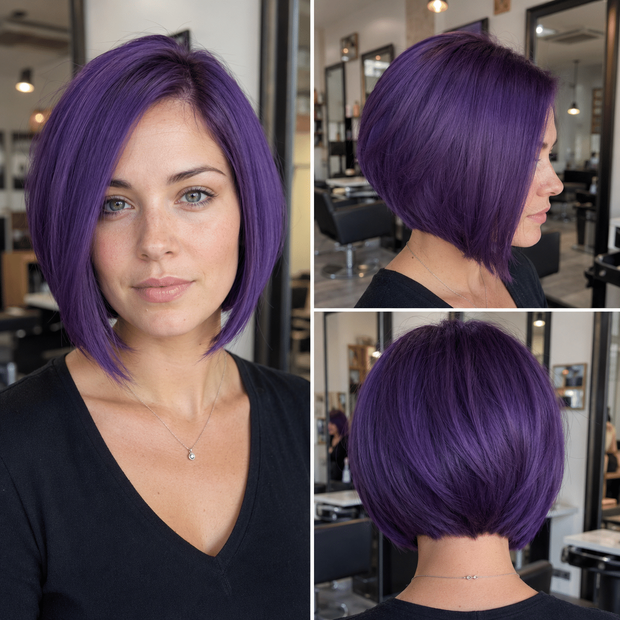 Royal Violet Feathered Bob Hair