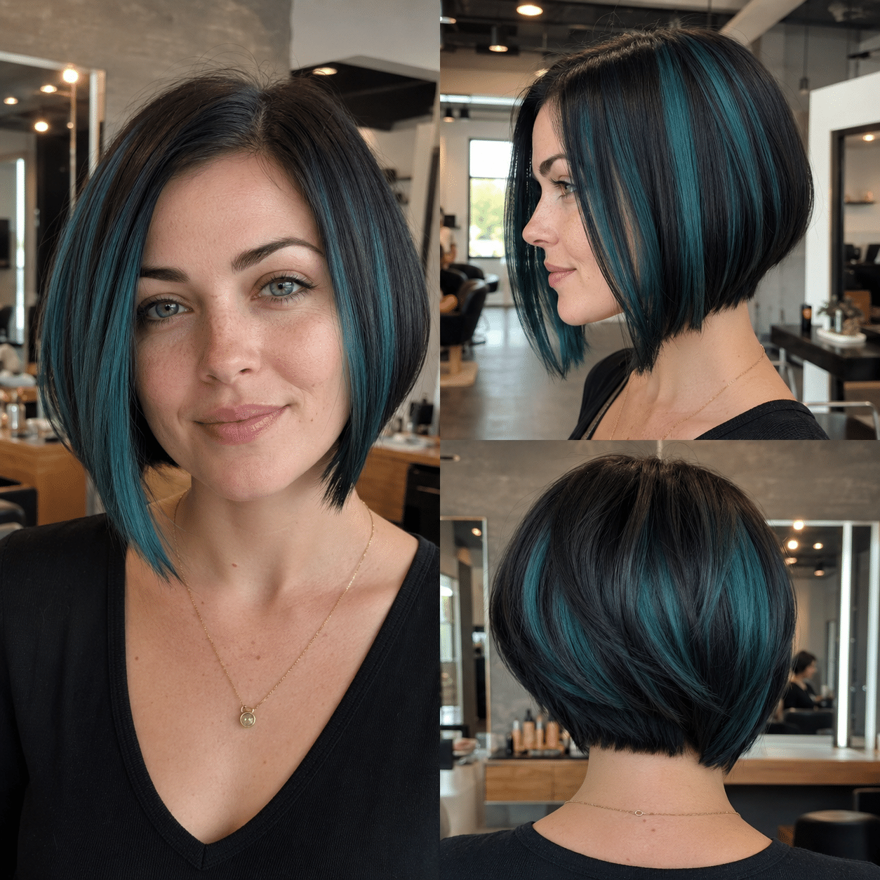 Midnight Teal Shadow Bob Hair