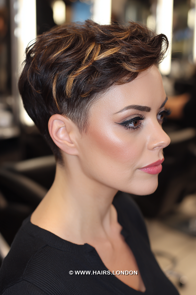 Dark Mocha Caramel Highlight Pixie Hair