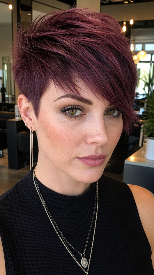 61 Bold and Gorgeous Asymmetrical Pixie Cuts Mulberry Wine Plum Hair