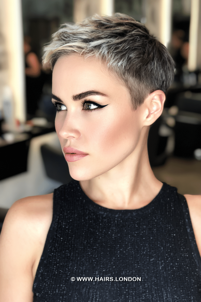 Icy Mushroom Blonde Pixie Hair