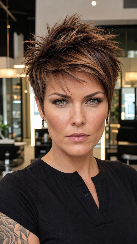 75 Stylish Pixie Haircuts for Thick Hair Caramel Mocha Brunette Hair